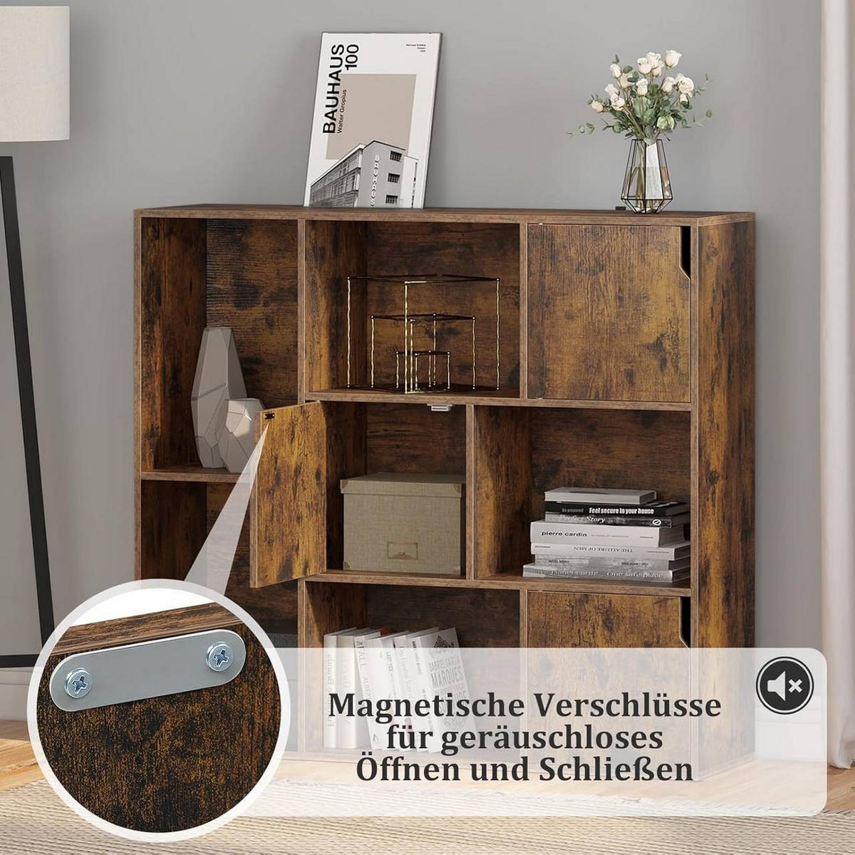 REGALE Bücherregal mit 8 Fächern,106x96x30 cm, Vintagebraun - Dunkelbraun, Holzwerkstoff (106/96/30cm) - Woltu