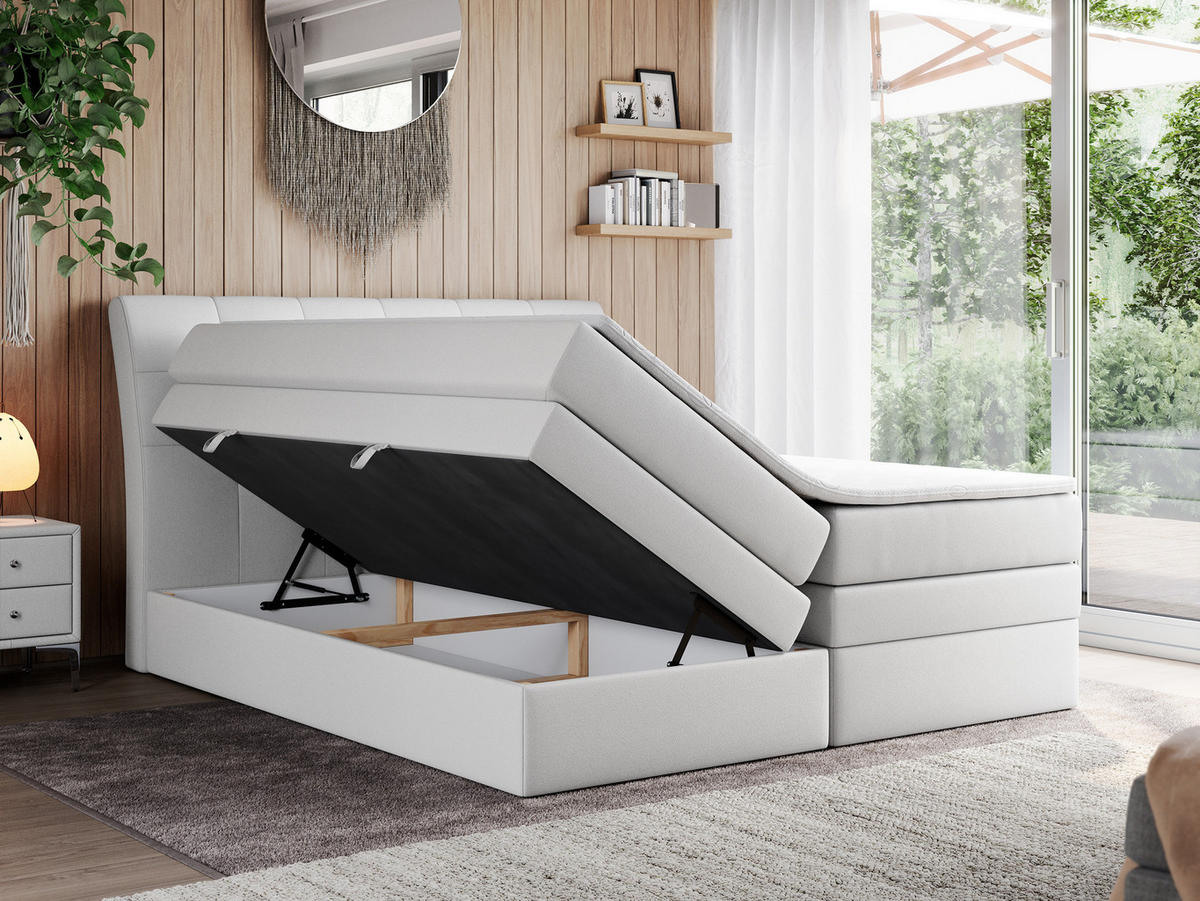 BOXSPRINGBETT GOLD-10 KING 180/200 Weiß Kunstleder - H3 - Weiß, Holz/Textil (180/200cm) - MKS