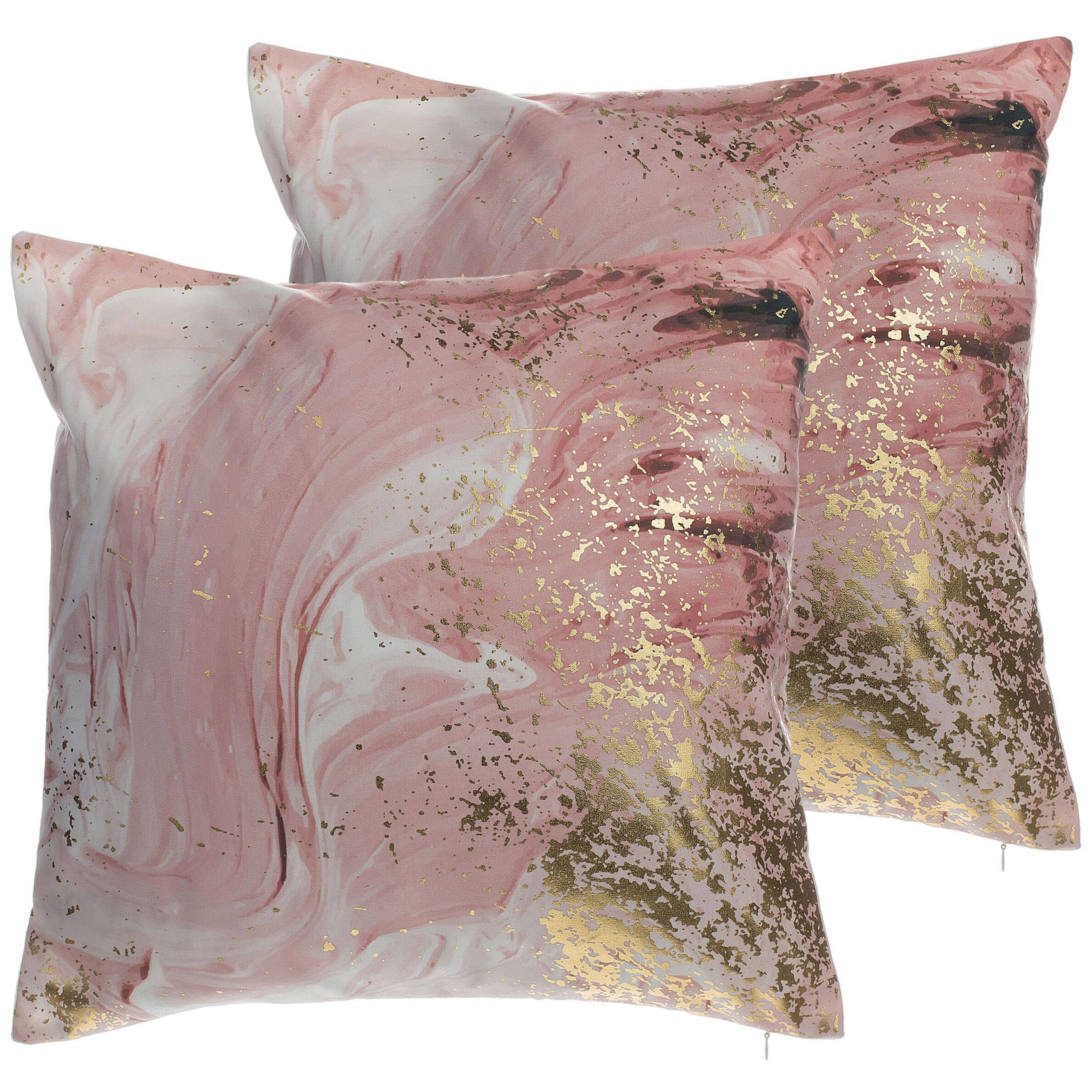 DEKOKISSEN 2er-Set Rosa 45/45 cm Lantana - Pink, Textil (45/45cm) - Beliani