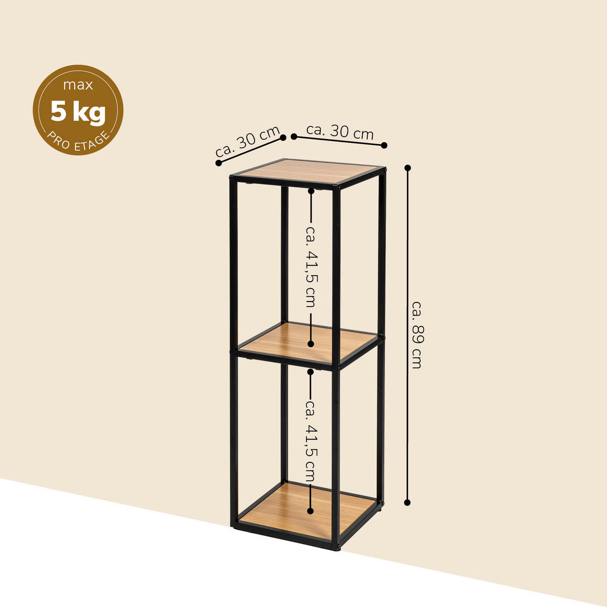 STAND-REGAL, Metall, schwarz - Schwarz, Metall (30/89/30cm) - eluno