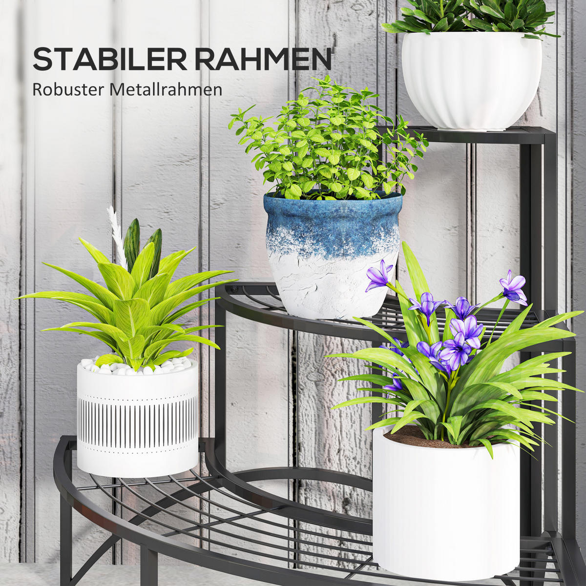 BLUMENSTÄNDER 87/60/60 cm, 3-stufiges Eckdesign aus Metall für Innen und Außen, Schwarz - Schwarz, Metall (60/60/87cm) - Redom