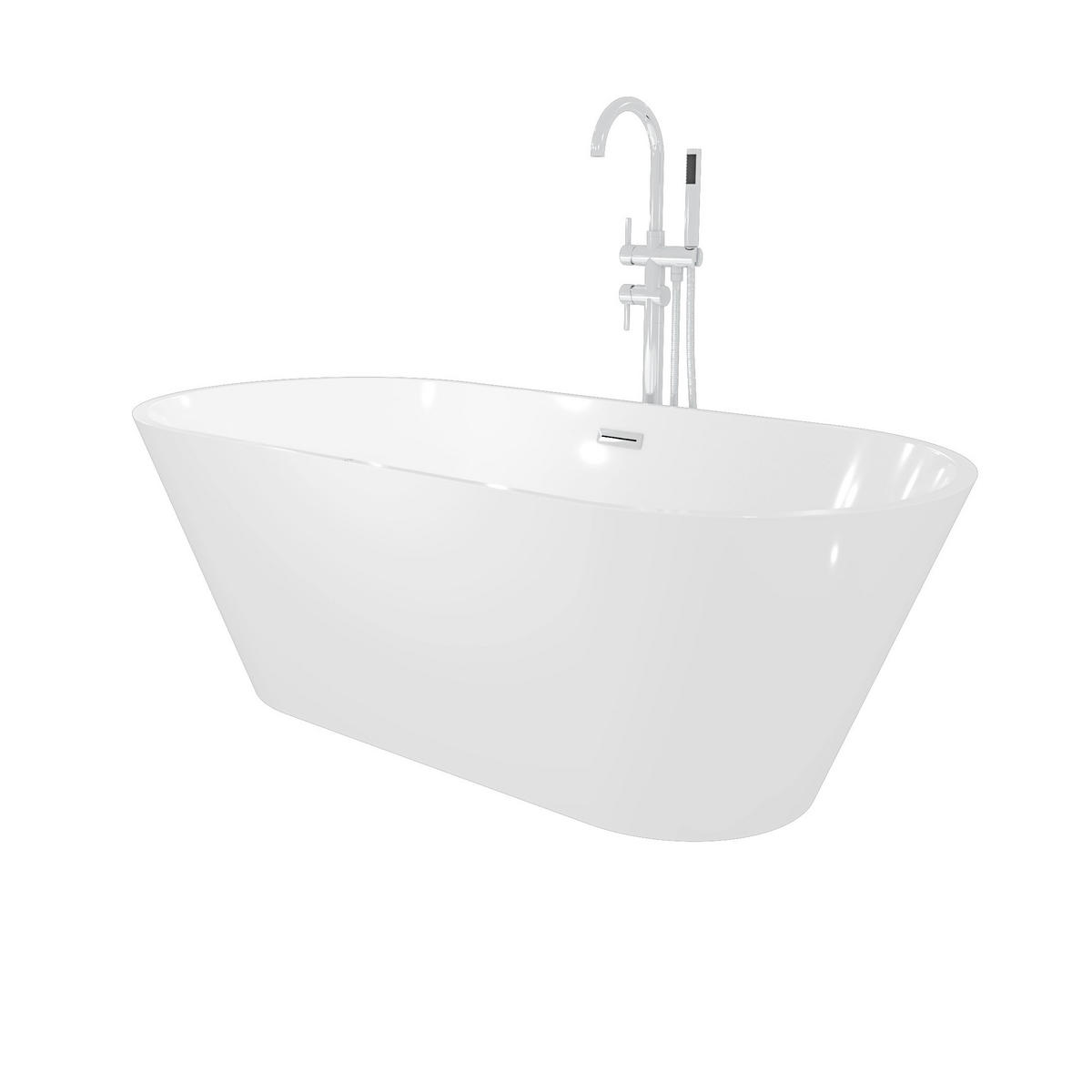 FREISTEHENDE Badewanne Wanne F11 170x80cm Luftmassage Armatur AF04 - Weiß, Glas/Kunststoff (80/58/170cm) - AcquaVapore by Sandra Jentho