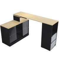 BAROVÝ stůl černý z MDF a skla s úložným prostorem a otočnou výsuvnou deskou - černá, kompozitní dřevo (100/90/155cm) - OKWISH