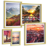BILDER SET 5er Set - 50x50 cm & 20x30 cm & 40x60 cm Goldrahmen - Einfache Zeichnungen von Stadtansichten - Goldfarben, Kunststoff (40/60cm) - TULUP