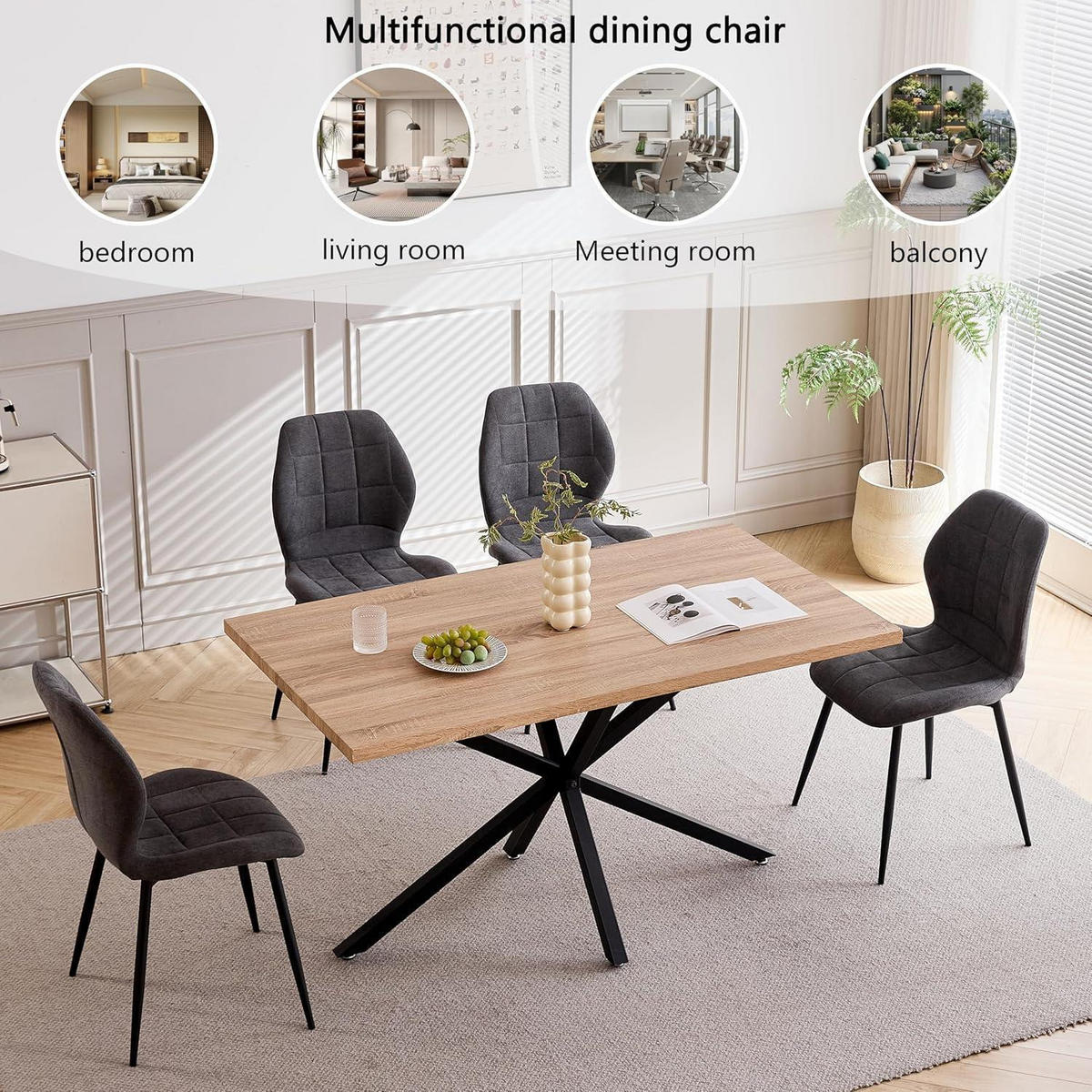 ESSZIMMERSTUHL 4-teiliges Set Stoff Grau Metallbeine - Grau, Textil (47.5/86/43cm)