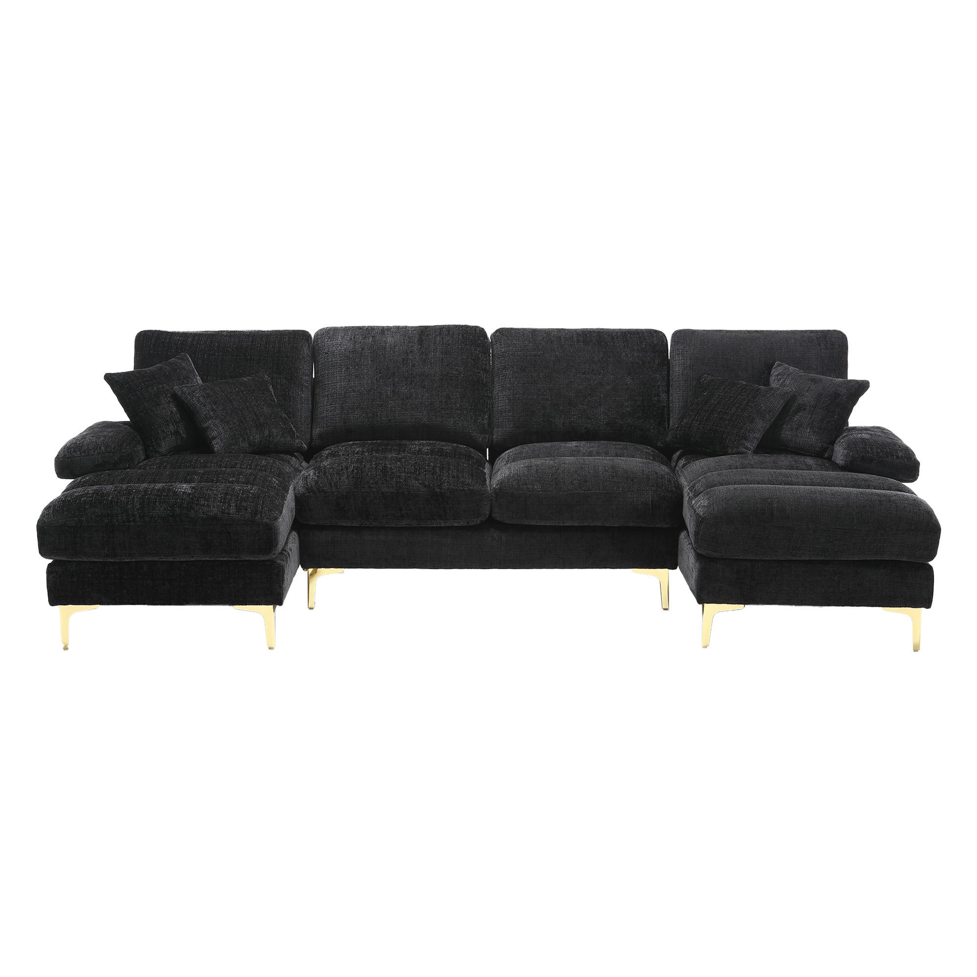 WOHNLANDSCHAFT Chenille Schwarz mit Kissen - Schwarz, Holzwerkstoff/Textil (272/88/136cm) - WISHDOR