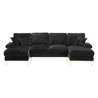 WOHNLANDSCHAFT Chenille Schwarz mit Kissen - Schwarz, Holzwerkstoff/Textil (272/88/136cm) - WISHDOR