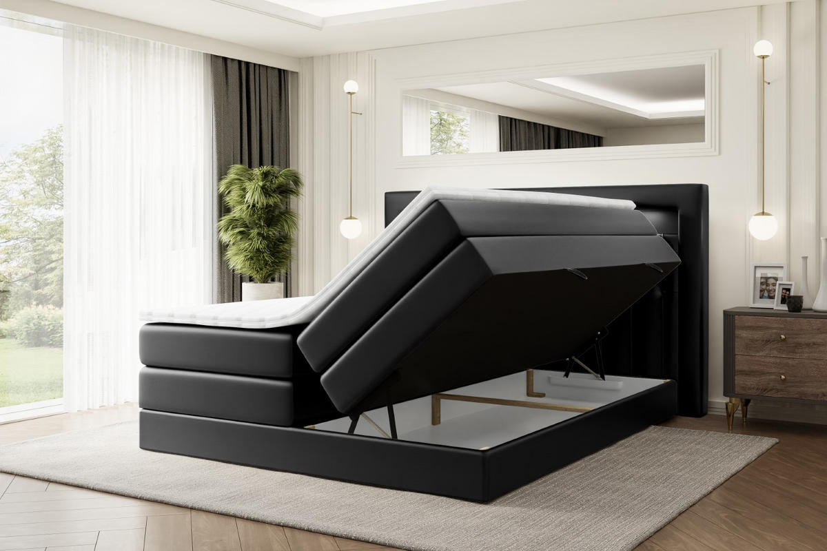 BOXSPRINGBETT NOEL GOLD KING - 160x200 - H3/H4 - Schwarz Hochglanz - Schwarz Hochglanz, Holzwerkstoff (160/200cm) - ALTDECOR