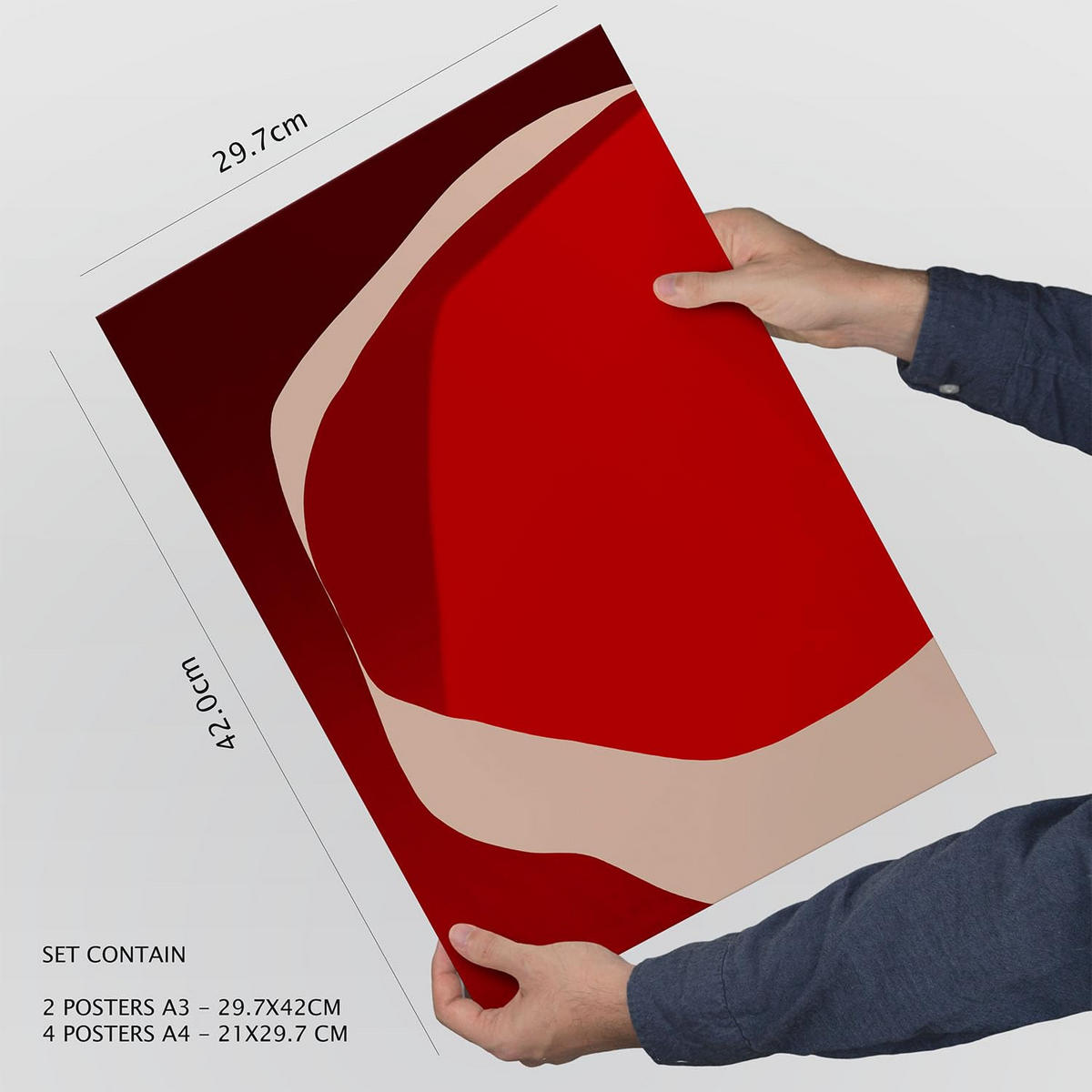 POSTER Set Mit 6 Rote Steine In Form Abstracts Ästhetische Dekorative Gemälde Für Ihr Wohnzimmer, Schlafzimmer, Zuhause A3 & A4 Rahmenlos - Klar, Papier (29/3cm) - Nacnic