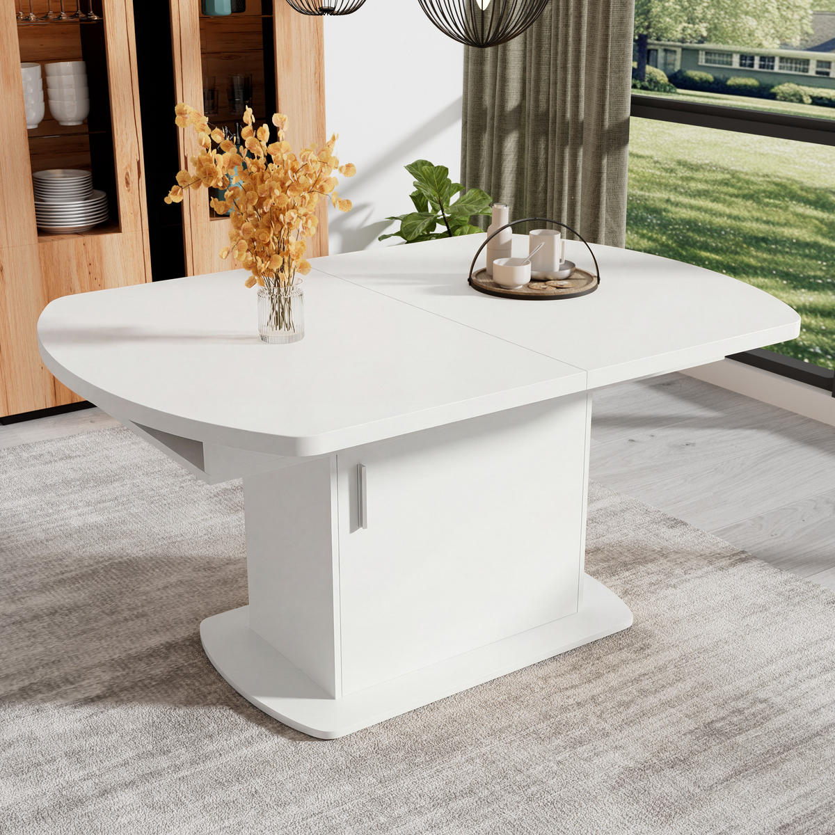 ESSTISCH Multifunktionaler Arbeitstisch mit ausziehbarer Funktion und Stauraum, Schränke unter Tisch, Esszimmer - Weiß, Holzwerkstoff/Metall (200/80/75cm) - EVRYAE