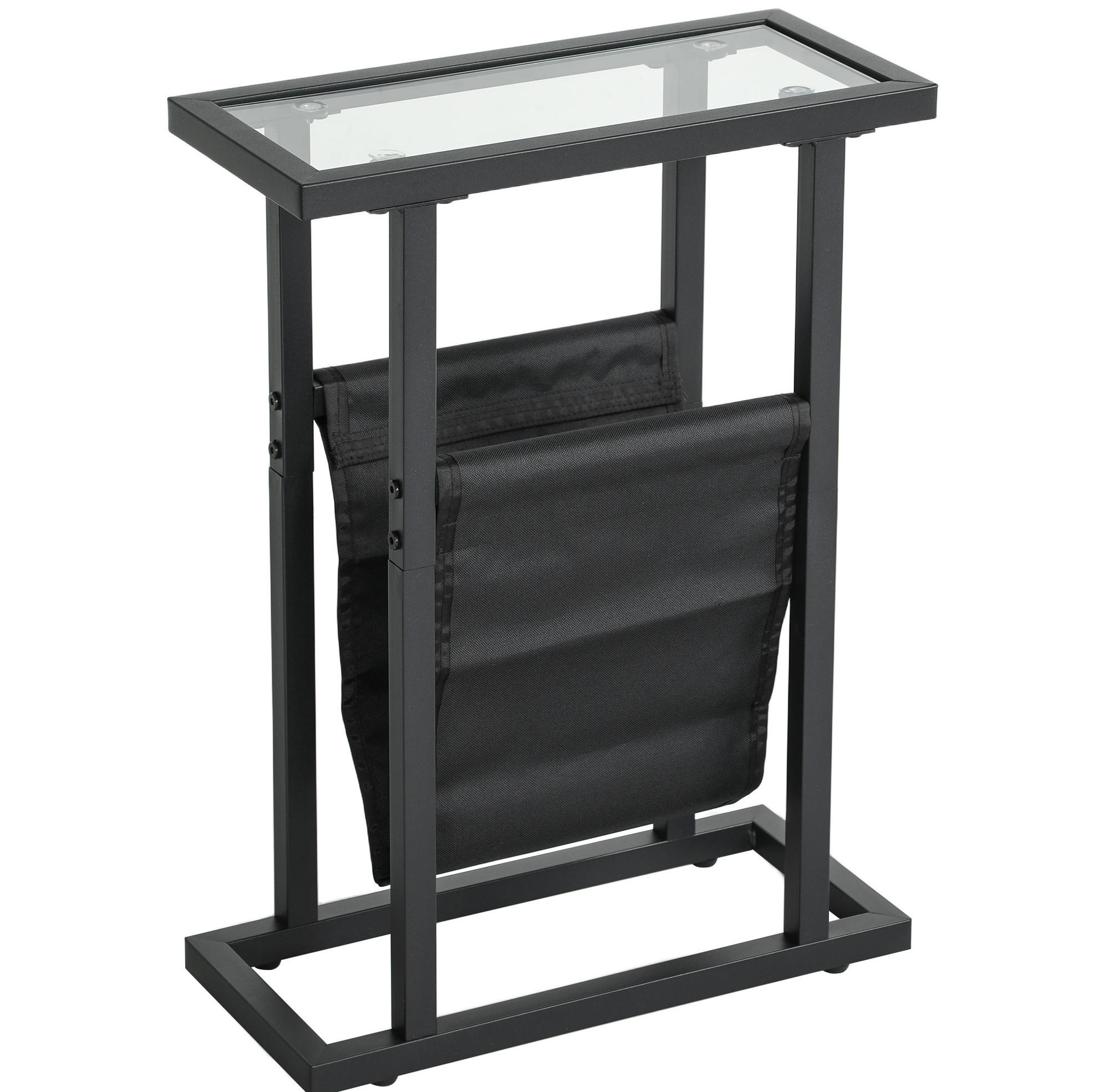 BEISTELLTISCH 40/18/55,5 cm in Schwarz mit Glasplatte und Stofftasche - Schwarz, Glas (40/18/55.5cm) - Flora Grace