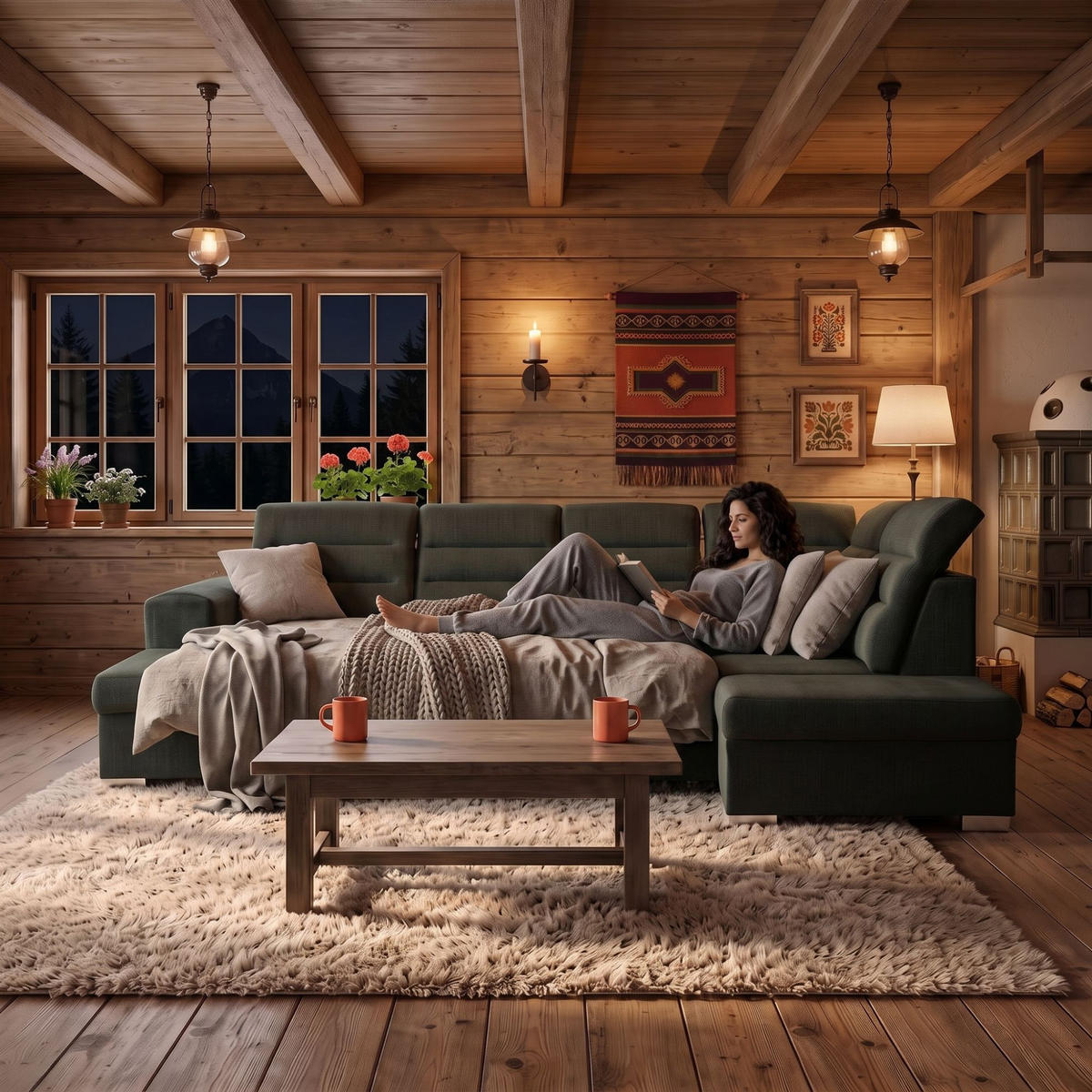 ECKSOFA U-Form CLOUD U Rechts mit Schlaffunktion 120x252 Velours Dunkelgrün - Dunkelgrün/Silberfarben, Holz/Kunststoff (202/103/320cm) - Muffo