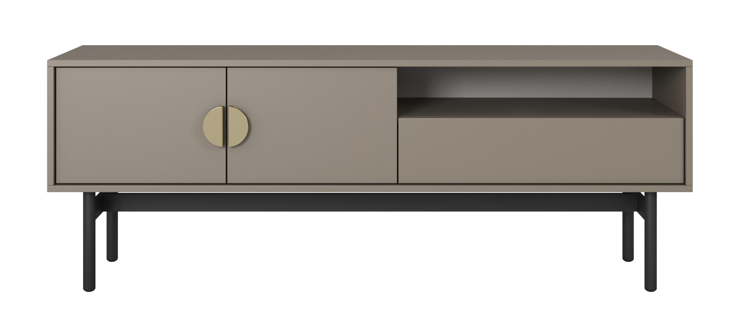 TV-SCHRANK Stoon Steingrau mit Schublade 154 cm - Beige/Goldfarben, Holzwerkstoff/Metall (154/57/38cm) - Selsey