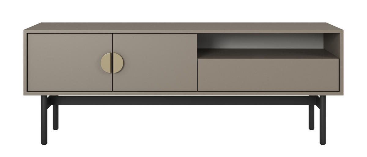 TV-SCHRANK Stoon Steingrau mit Schublade 154 cm - Beige/Goldfarben, Holzwerkstoff/Metall (154/57/38cm) - Selsey