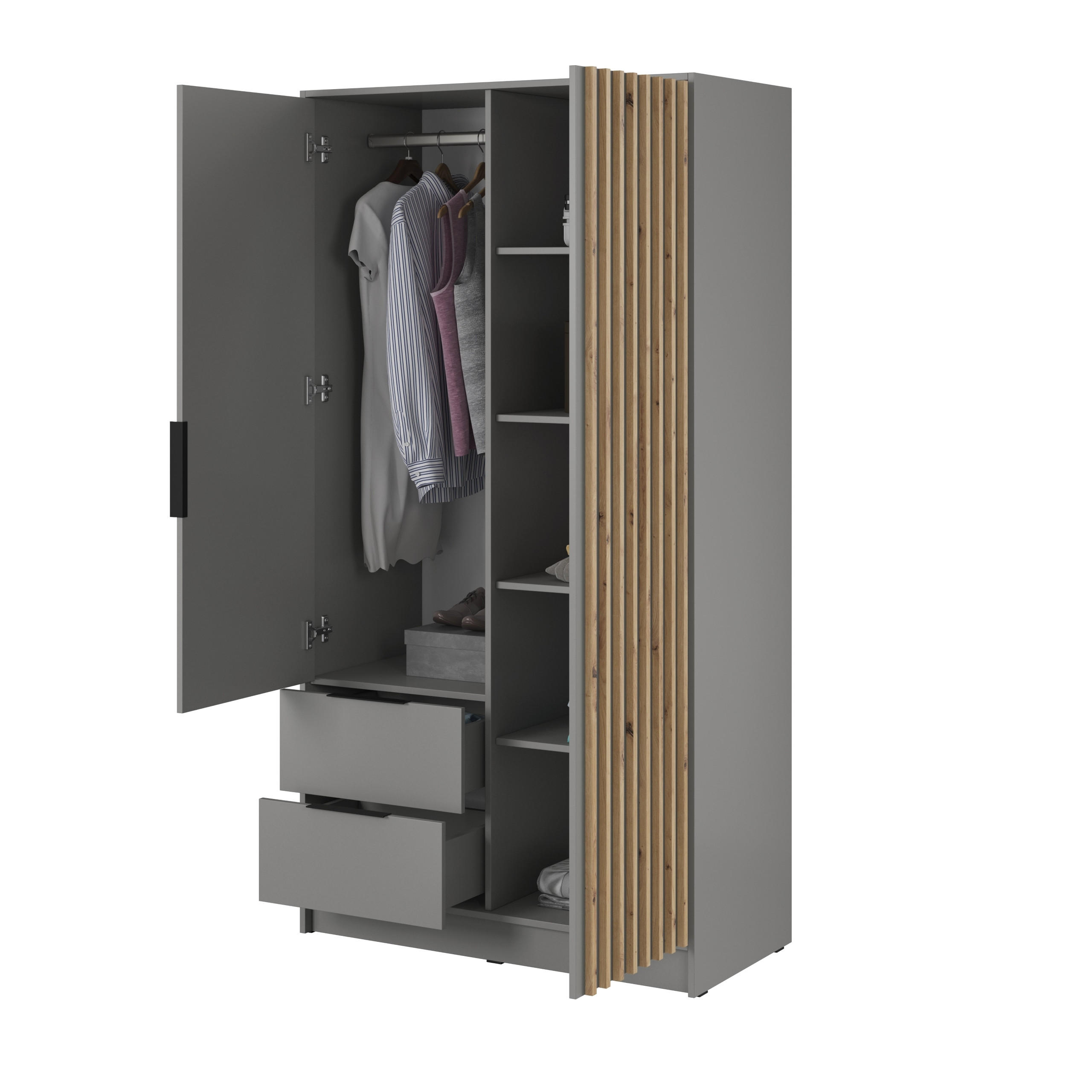 DREHTÜRENSCHRANK NELIANA 105/200/51 cm 2-türig Grau - Grau, Holzwerkstoff (105/200/51cm) - MASSENO