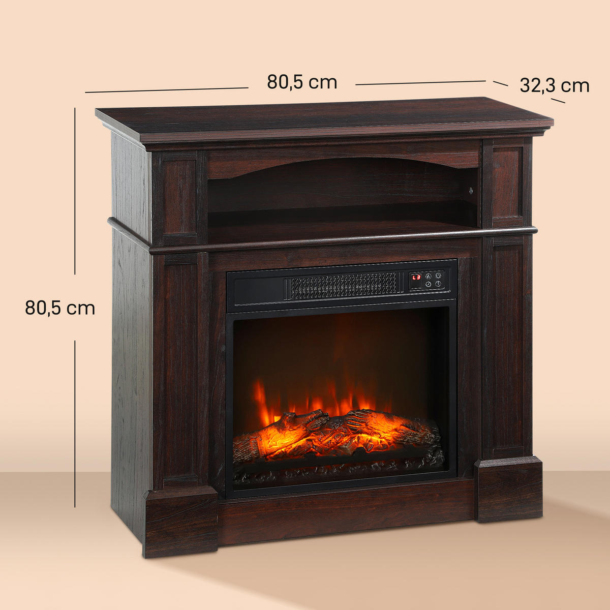 ELEKTROKAMIN DE-17057 1800 W LED-Flamme mit Fernbedienung - Braun, Metall (80.5/80.5/32.3cm) - ComfortXL