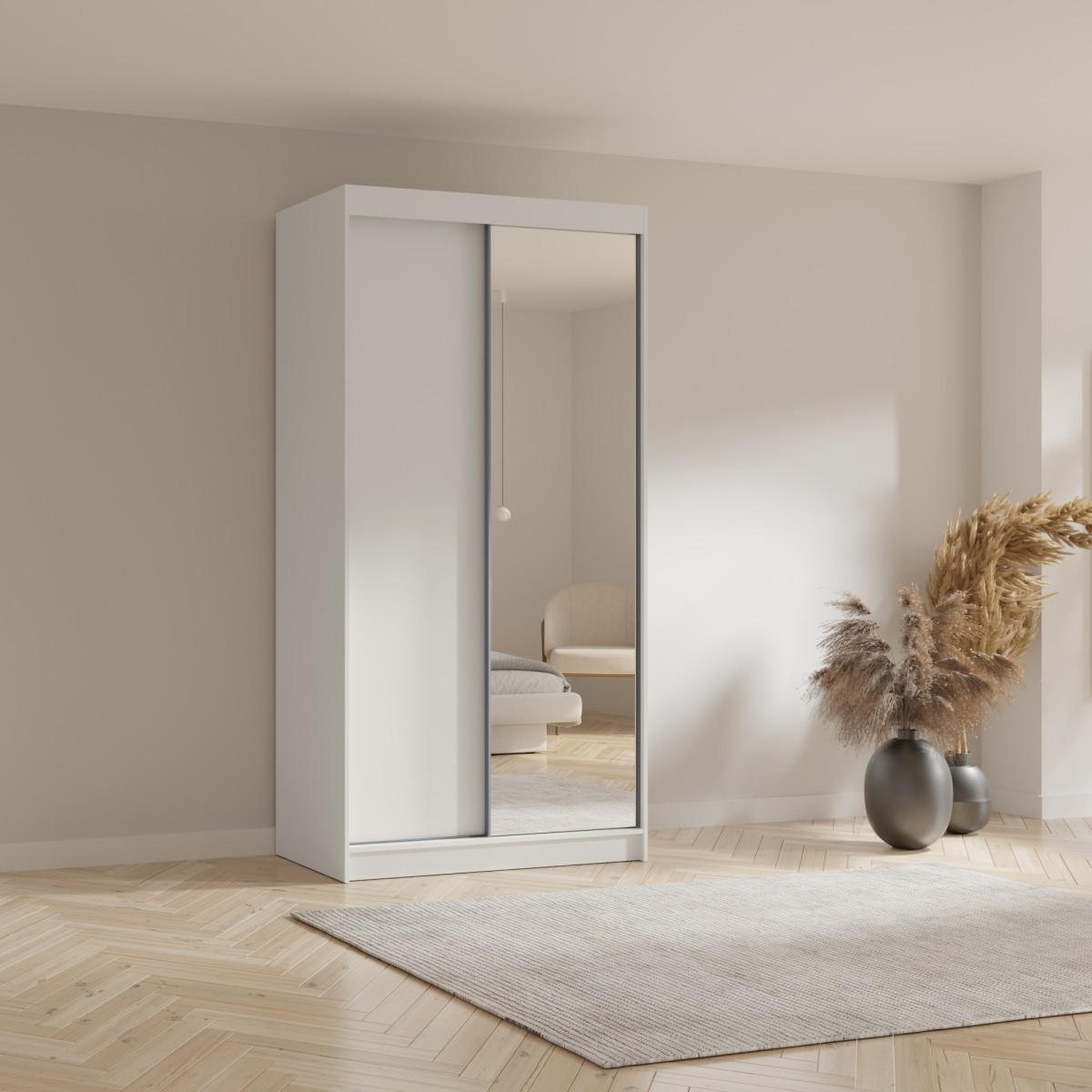SCHWEBETÜRENSCHRANK mit Spiegel Fiore Plus 2D1L 120 Weiß/Silber - Silberfarben/Weiß, Holzwerkstoff/Metall (120/236/60cm) - mzm24