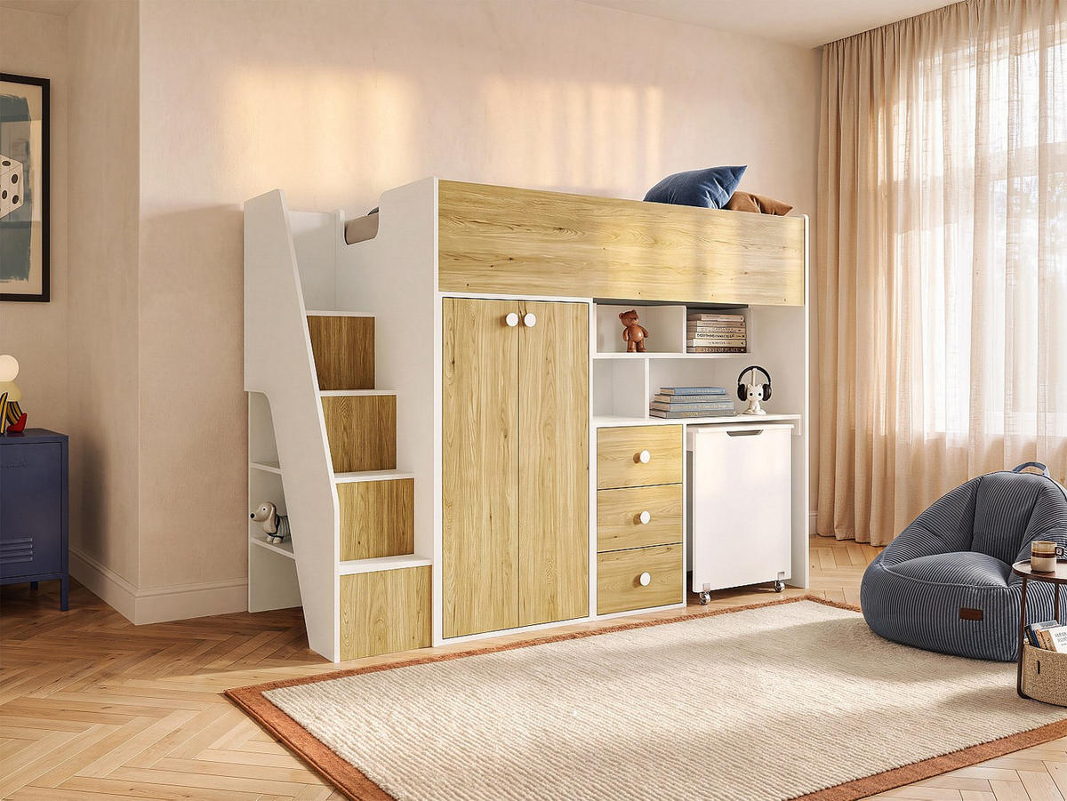 HOCHBETT - 1 Person - holz - naturfarben hell, weiß Lanilato - Weiß, Holz (90/190cm) - Vente-Unique