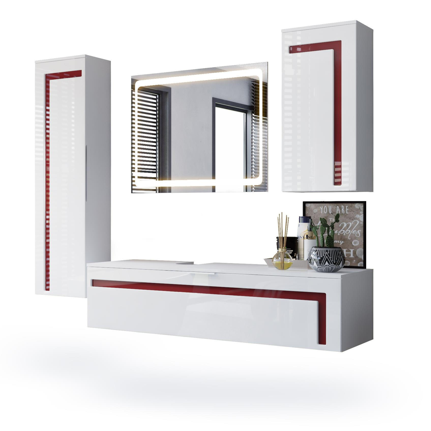 BADMÖBELSET Aloha Absetzungen in Bordeaux Hochglanz - Bordeaux, Holzwerkstoff (210/185/51cm) - Vladon