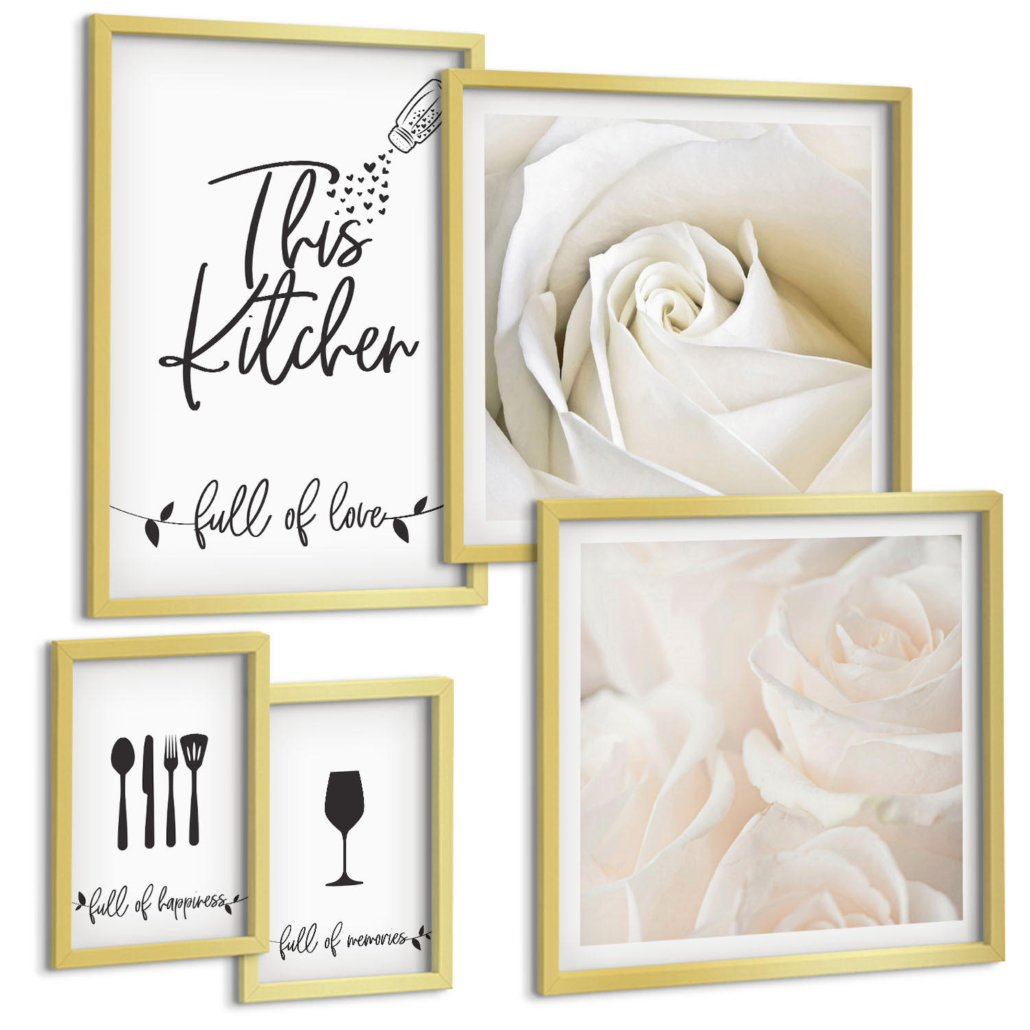 BILDER SET 5er Set - 50x50 cm & 20x30 cm & 40x60 cm Goldrahmen - Geometrische Muster im Bauhaus-Stil - Goldfarben, Kunststoff (40/60cm) - TULUP