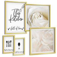 BILDER SET 5er Set - 50x50 cm & 20x30 cm & 40x60 cm Goldrahmen - Geometrische Muster im Bauhaus-Stil - Goldfarben, Kunststoff (40/60cm) - TULUP