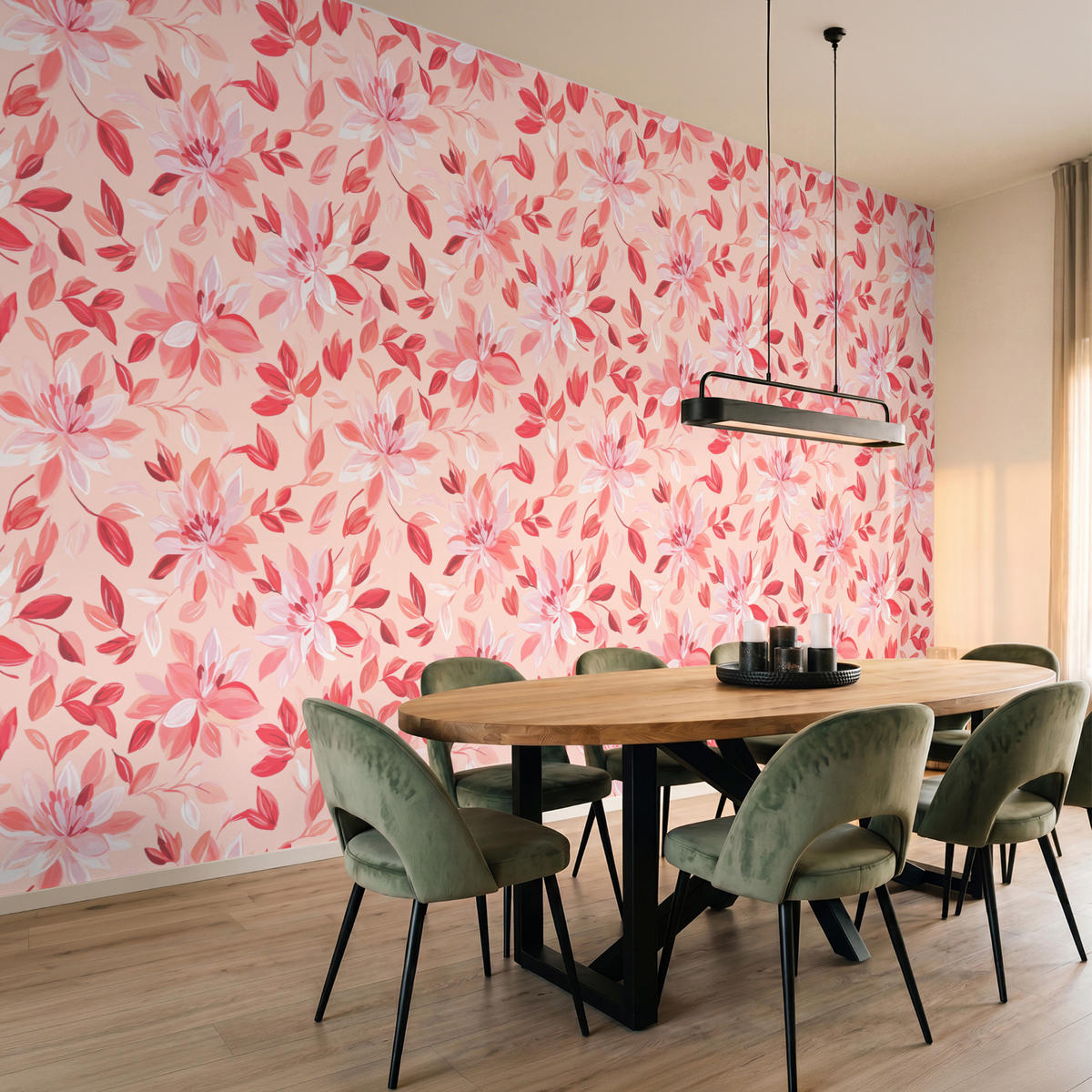 TAPETE - Botanisch - Blumen - Rot - 500x280 cm - Koralle, Papier (500/280cm) - OnlyWow