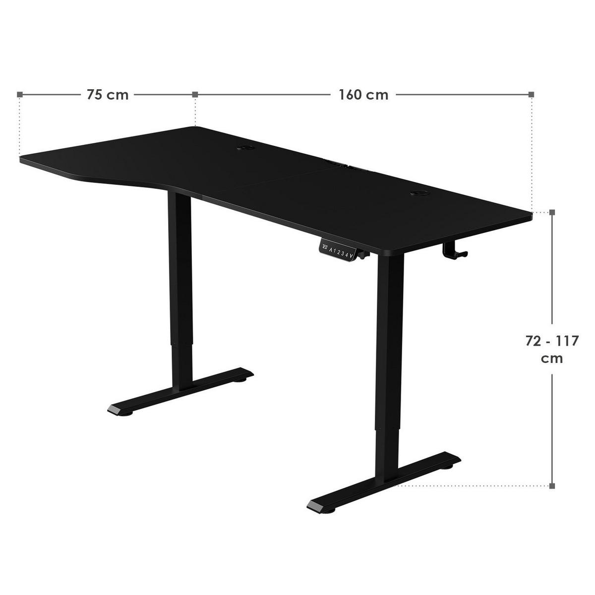 SCHREIBTISCH Office Stand schwarz 160x75 cm höhenverstellbar - Schwarz, Holz (60/160/117cm) - Juskys