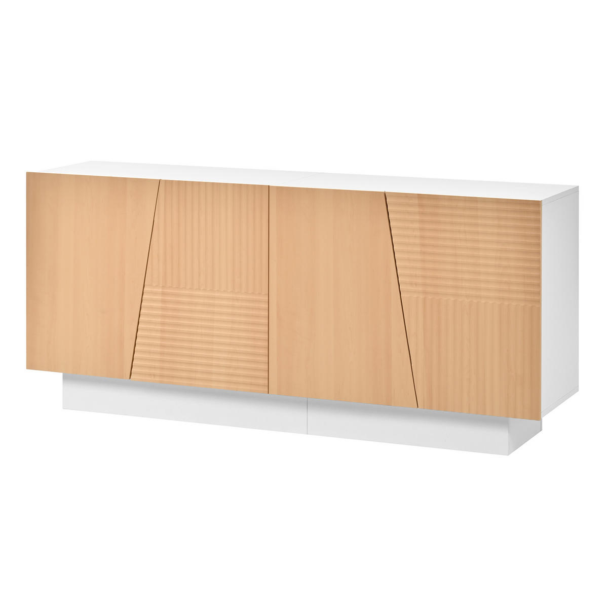 SIDEBOARD 160cm Weiß & Naturholzoptik mit 4 Türen & Geometrischen Rillen - Naturfarben, Holzwerkstoff (160/72/40.5cm) - Urban Meuble