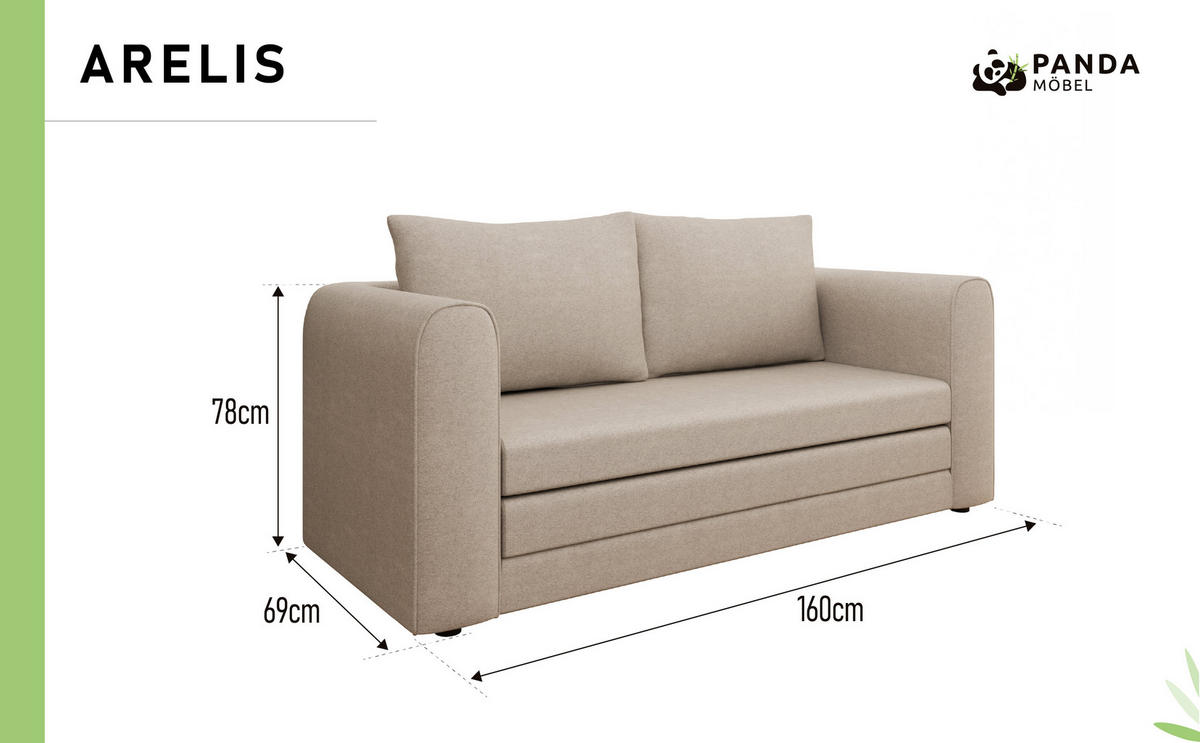 SCHLAFSOFA Arelis Schlafsofa mit Bettfunktion, beige - Beige, Holz (160/78/69cm) - Panda Möbel