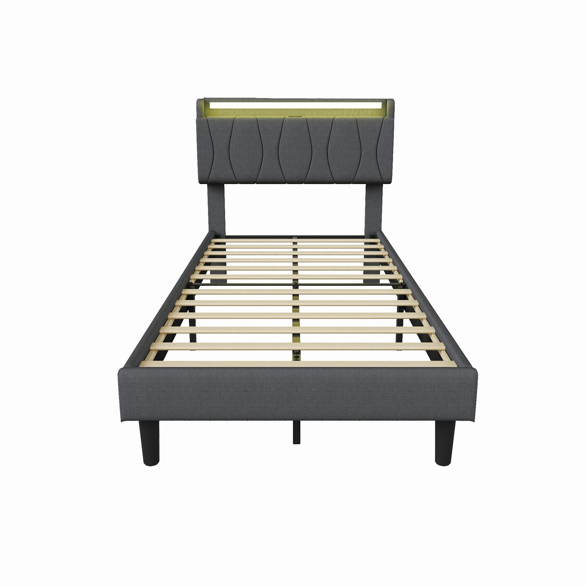 POLSTERBETT 90x200 cm mit LED & USB, Lattenrost, Grau - Grau, Metall (90/200cm)