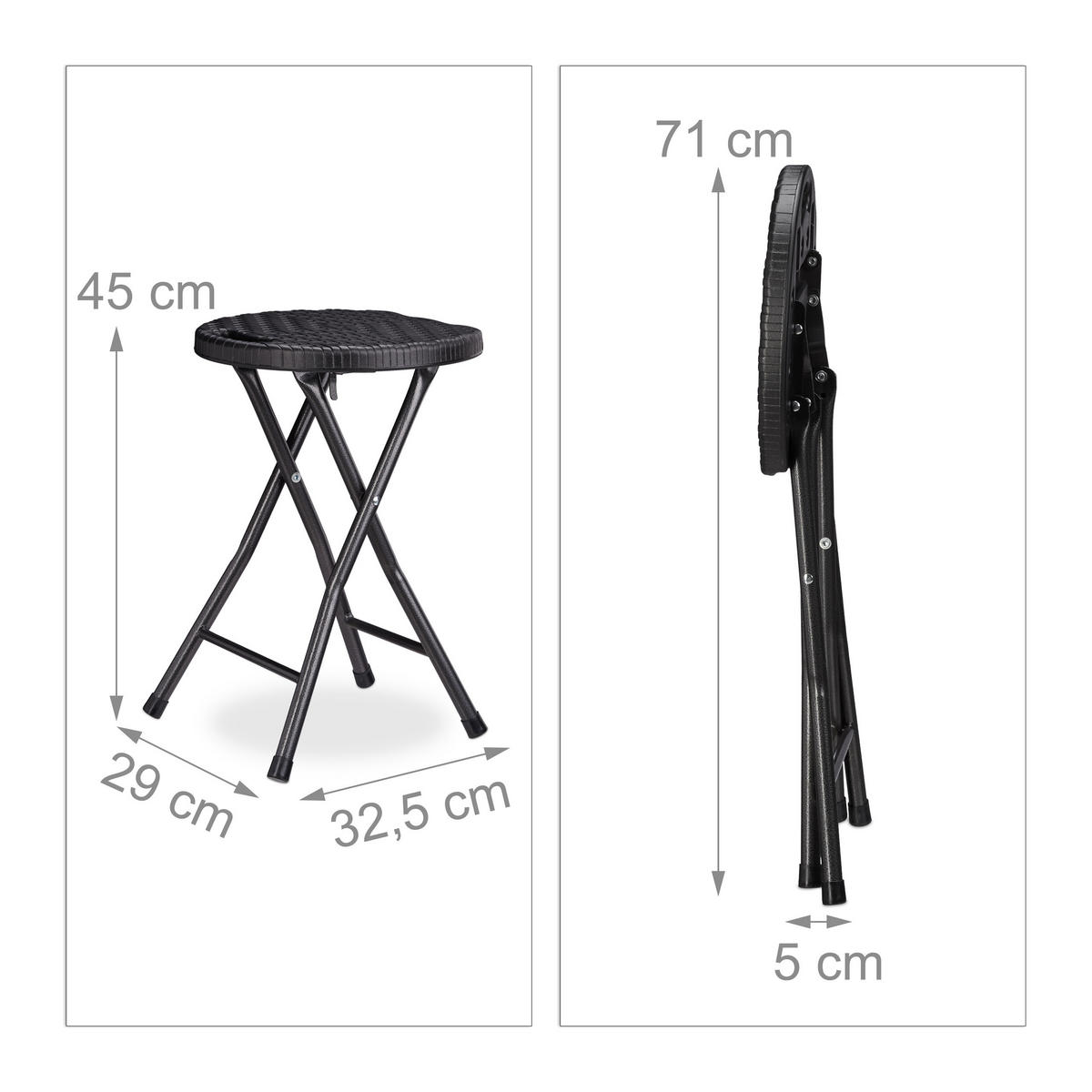 KLAPPHOCKER - Schwarz, Kunststoff/Metall (33/45/29cm) - Relaxdays