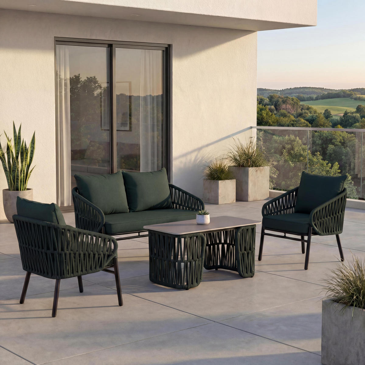 GARTENGARNITUR Lounge-Set Grün - Grün, Metall - PROREGAL
