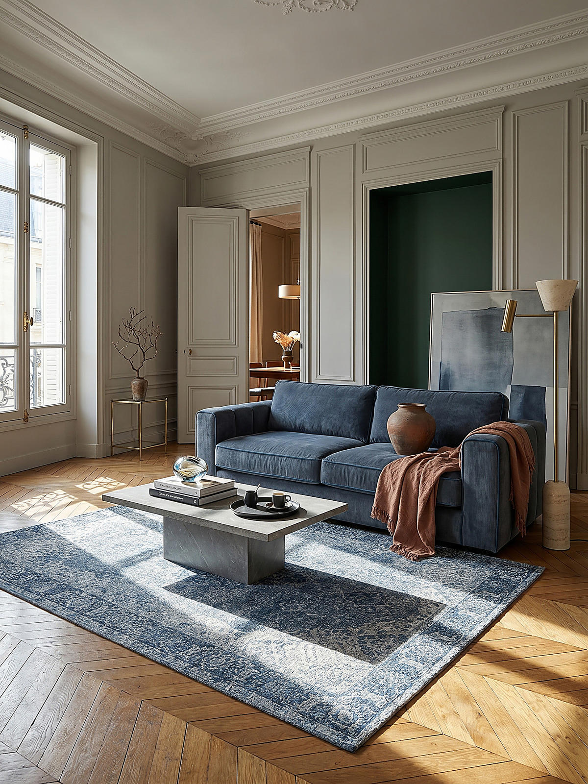TEPPICH COQUET, im Vintage-Stil, Blau, 200 x 290 cm - Blau, Textil (200/290cm) - KADIMA DESIGN