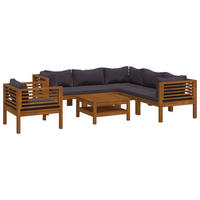 GARTEN-LOUNGE-SET 7-TLG. Mit Auflage Massivholz Akazie - Grau, Holz - vidaXL