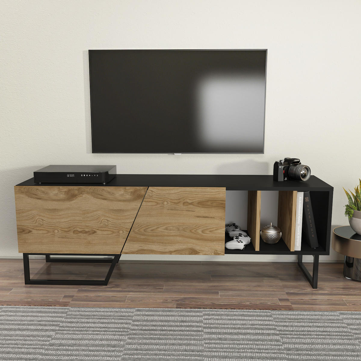 TV-ELEMENT Linossa Schwarz Braun - Eichefarben/Schwarz, Holzwerkstoff (150/50.5/35cm) - Decorotika