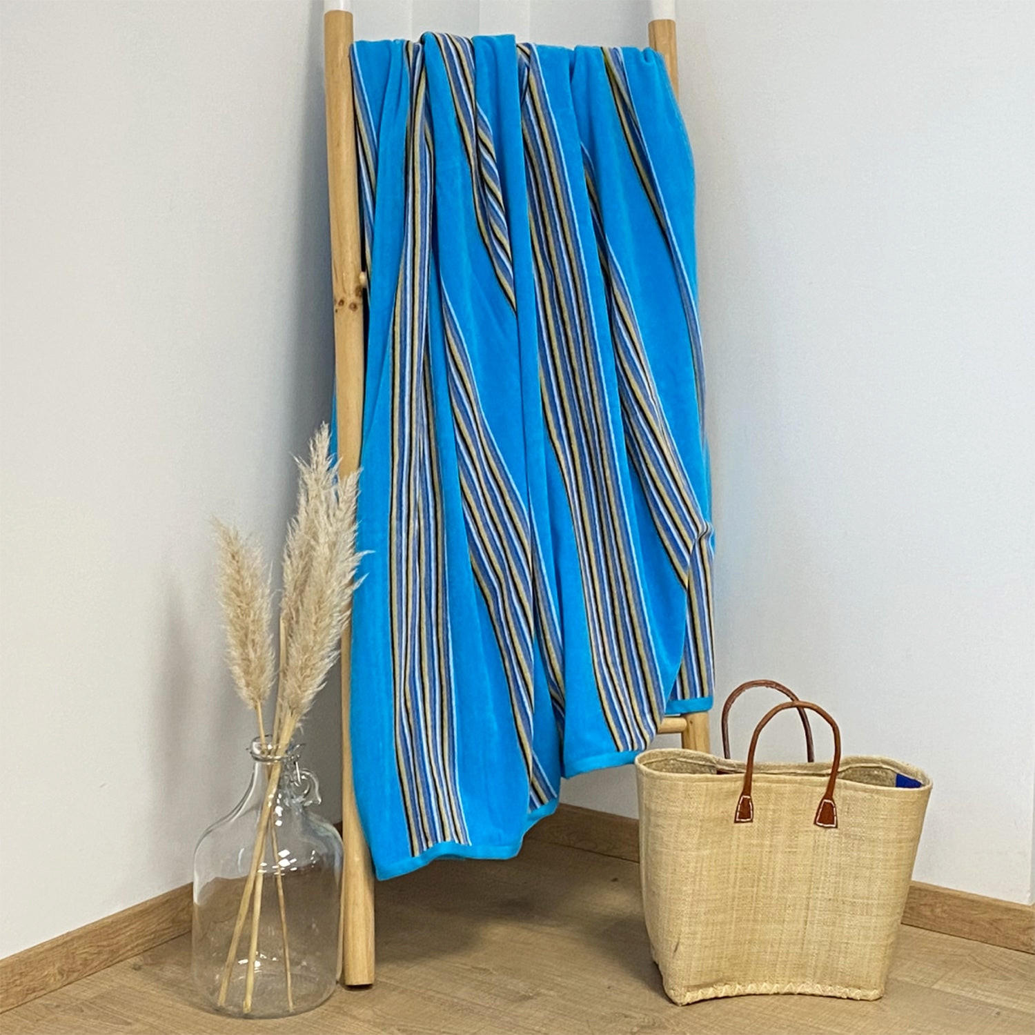 STRANDTUCH Frottee Velours Jacquard Milonga Türkis 140x180 400g/m² - Blau, Textil (140/180cm) - LE COMPTOIR DE LA PLAGE