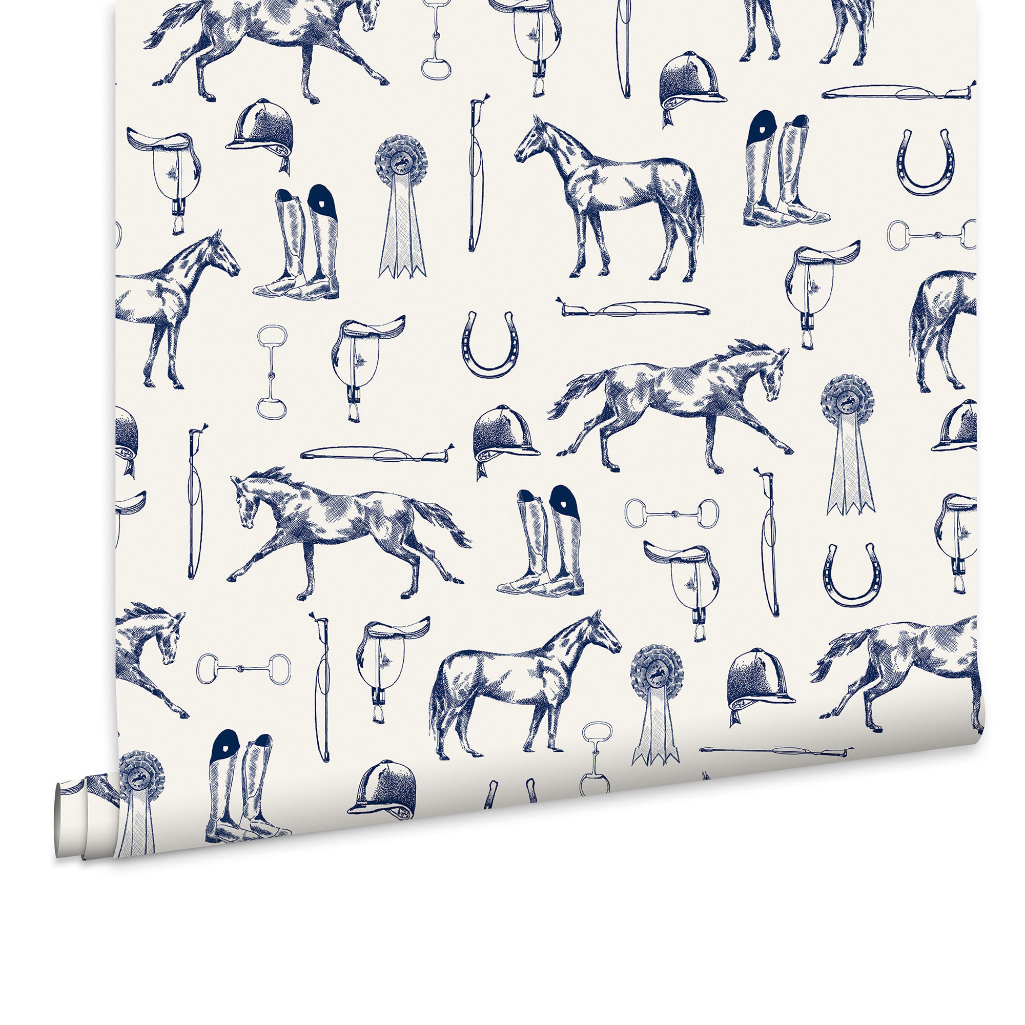 VLIESTAPETE Reiter skizze 1000x52cm - Blau/Weiß, Papier/Kunststoff (52/1000cm) - Joules