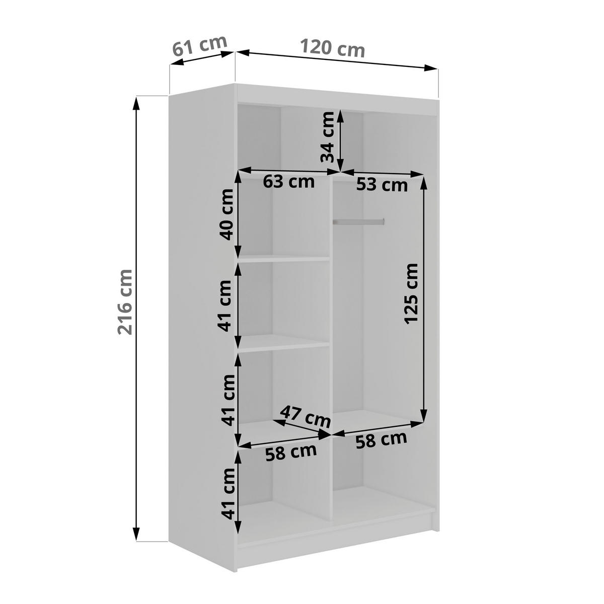 SCHWEBETÜRENSCHRANK 120 - DUBROWNIK - Weiß mit Spiegel - Alufarben/Weiß, Holzwerkstoff/Metall (120/216/61cm) - MKS