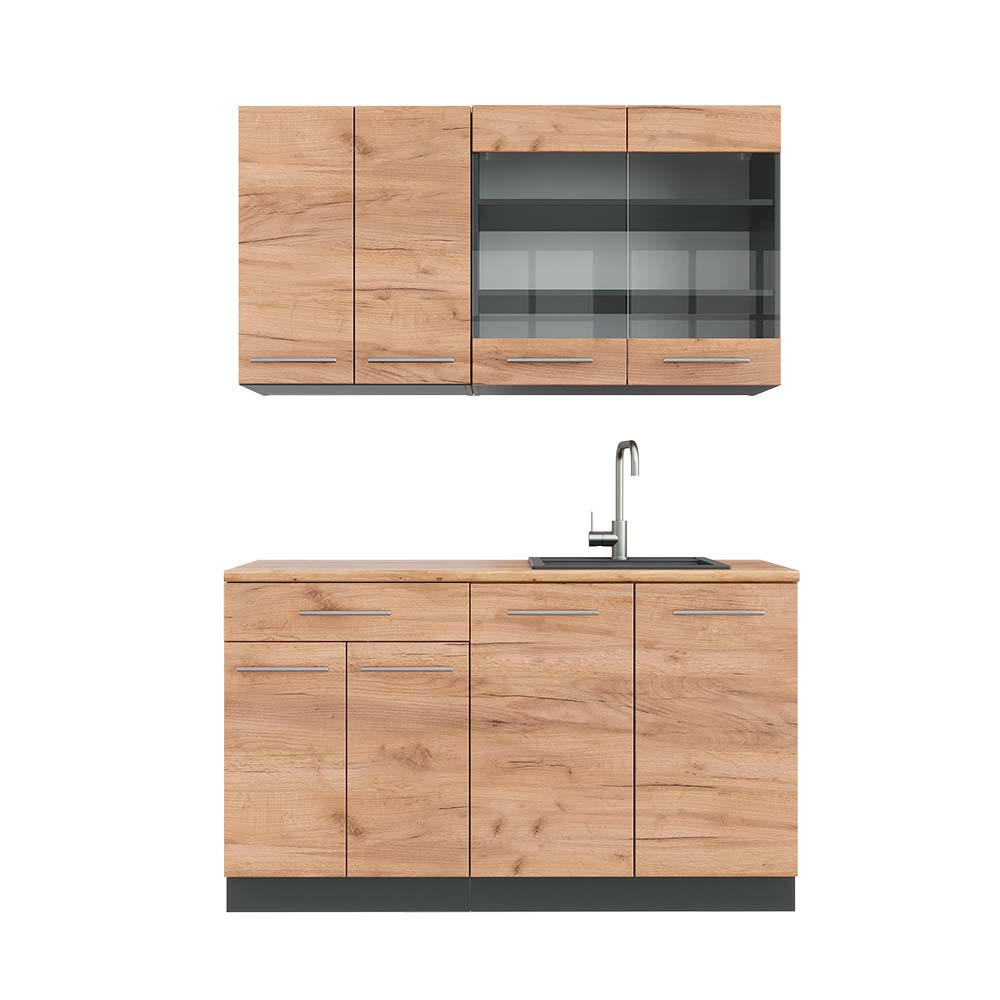 SINGLEKÜCHE Fame-Line Goldkraft Eiche/Anthrazit 140 cm, AP Eiche - Anthrazit/Eiche Wotan, Holzwerkstoff (140/81.6/60cm) - Vicco