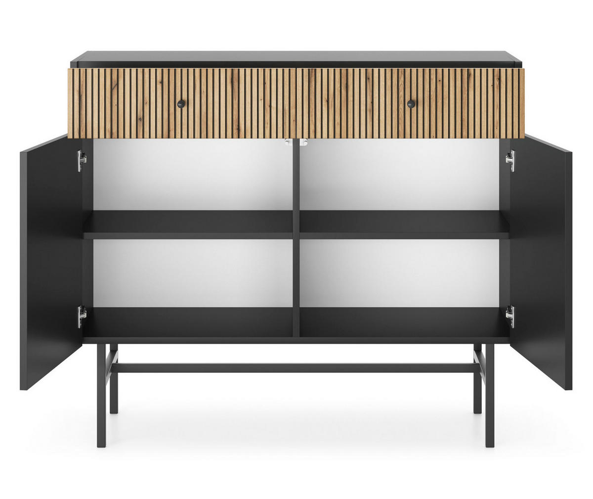 SIDEBOARD Dinley 2T 2S Schwarz, Braun 104,4/89,4/39 cm – mit langen Beinen und Lamellenfront - Schwarz/Braun, Holzwerkstoff/Metall (104.4/89.4/39cm) - AX Living