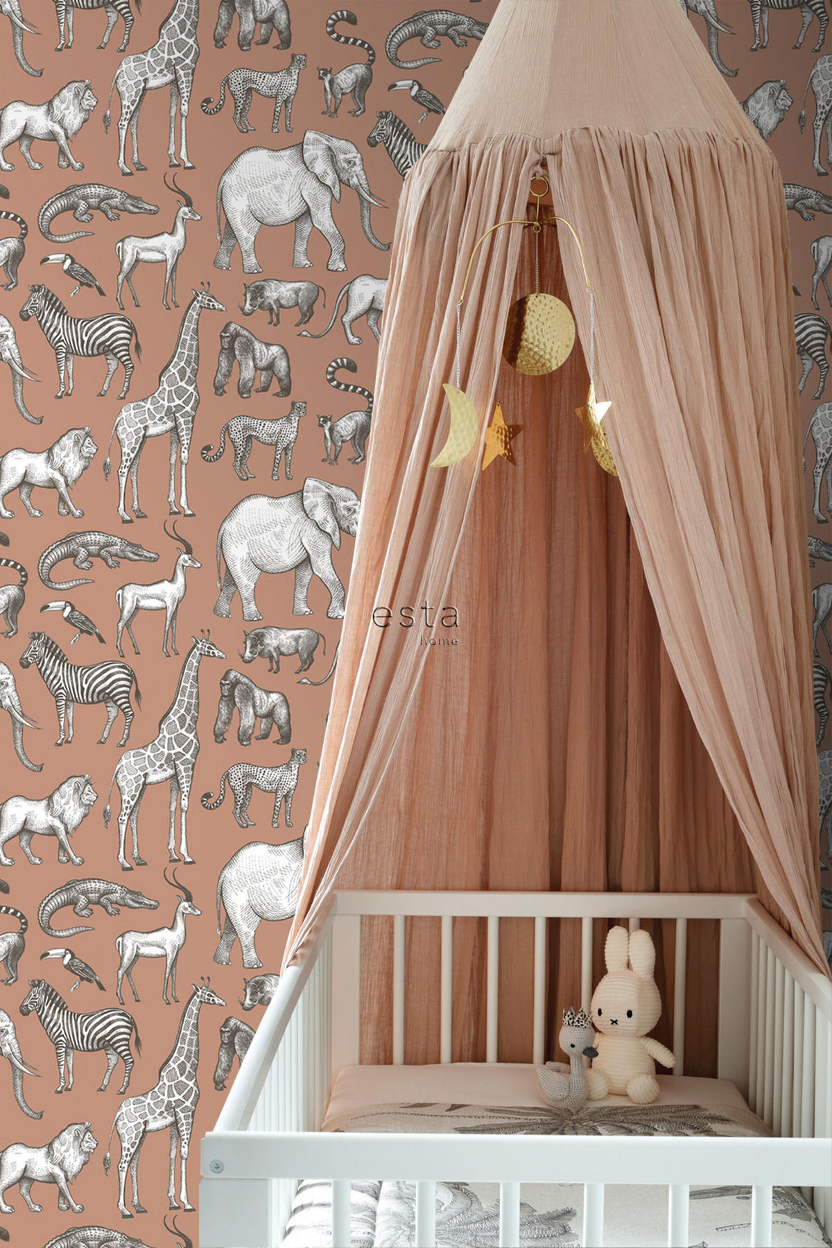 TAPETE Dschungeltiere 50 x 900 cm - Terracotta, Papier (50/0.1cm) - ESTAhome
