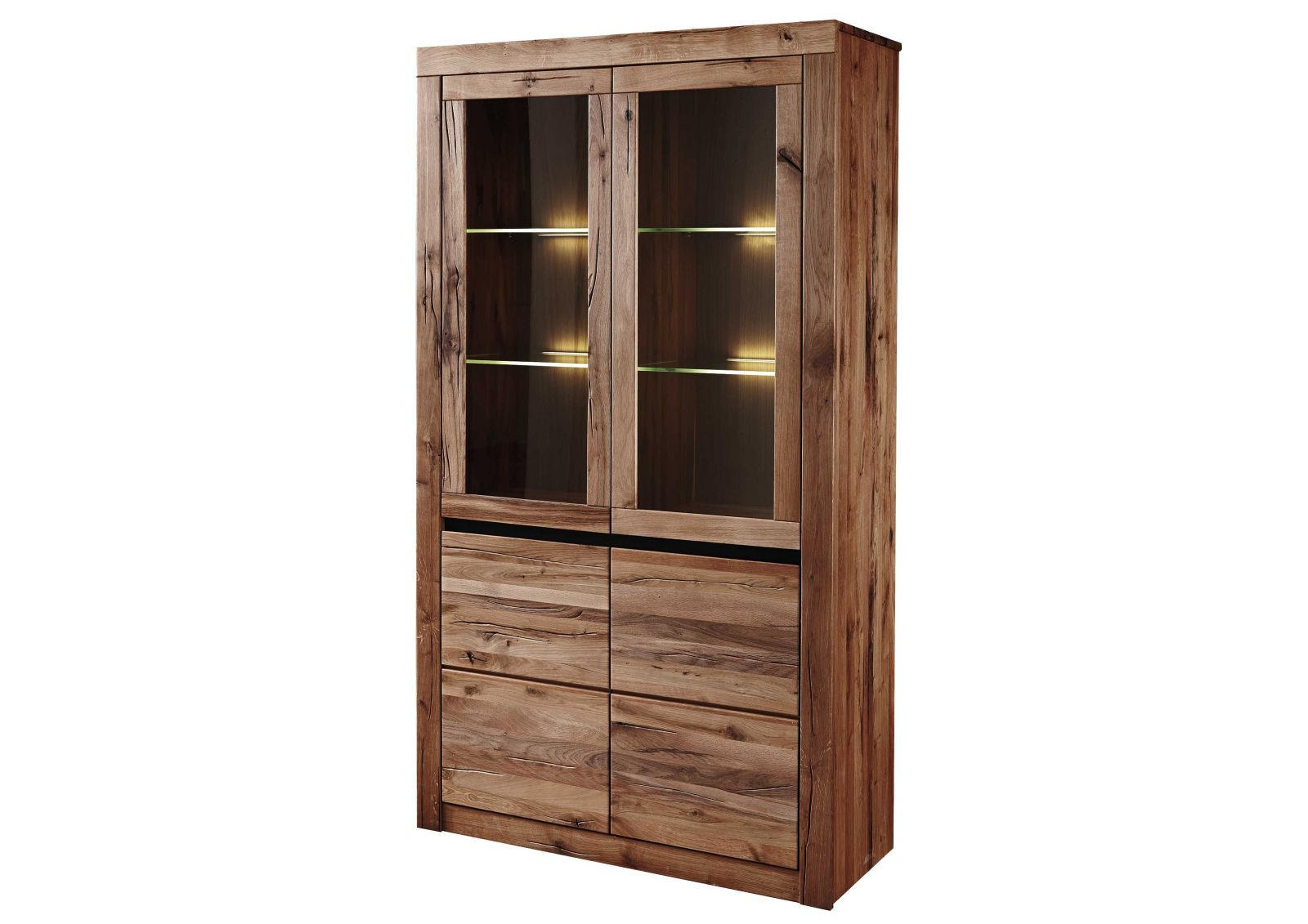 VITRINE Wild-/Zerreiche 105x42x190 Tabacco brown geölt MONTREUX #301 - Braun, Holz (105/190/42cm) - Massivmoebel24