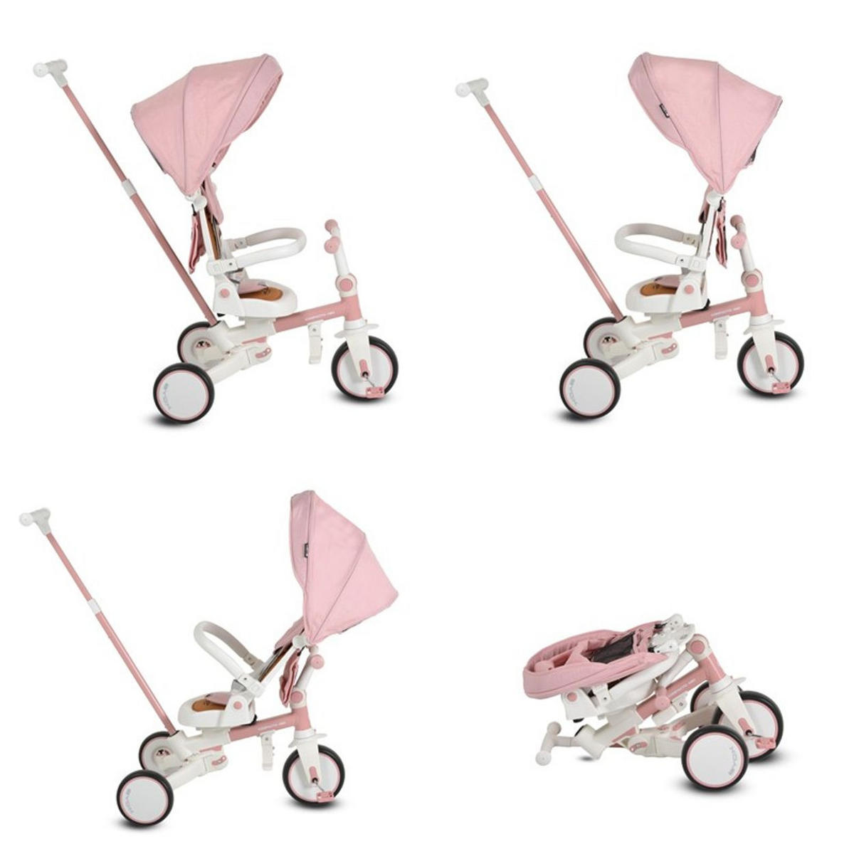 DREIRAD Compacto 4 in 1 rosa Schiebegriff klappbar Gurt umbaubar EVA - Rosa, Metall (70/50/97cm)