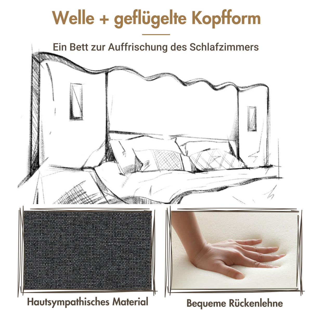 POLSTERBETT 160/200 cm mit Leselampe, USB- und Type-C-Anschluss, hydraulischem Bettkasten und Leinenbezug, Grau - Grau, Leder (160/200cm) - Redom