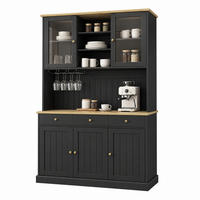 BUFFETSCHRANK mit Glastüren 120 x 40 x 191 cm MDF Schwarz mit Steckdosen - Schwarz, Holzwerkstoff (40/191/120cm) - Meubliv