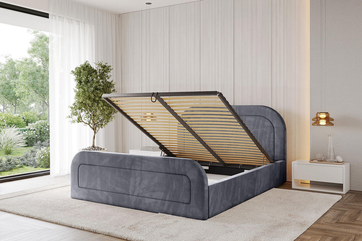 POLSTERBETT mit Bettkasten, Fußteil und Lattenrost, Boxbett mit Matratze H3/H4 - LERAY-Z 180x200 Dunkelgrau - Dunkelgrau, Holzwerkstoff/Textil (180/200cm) - ALTDECOR