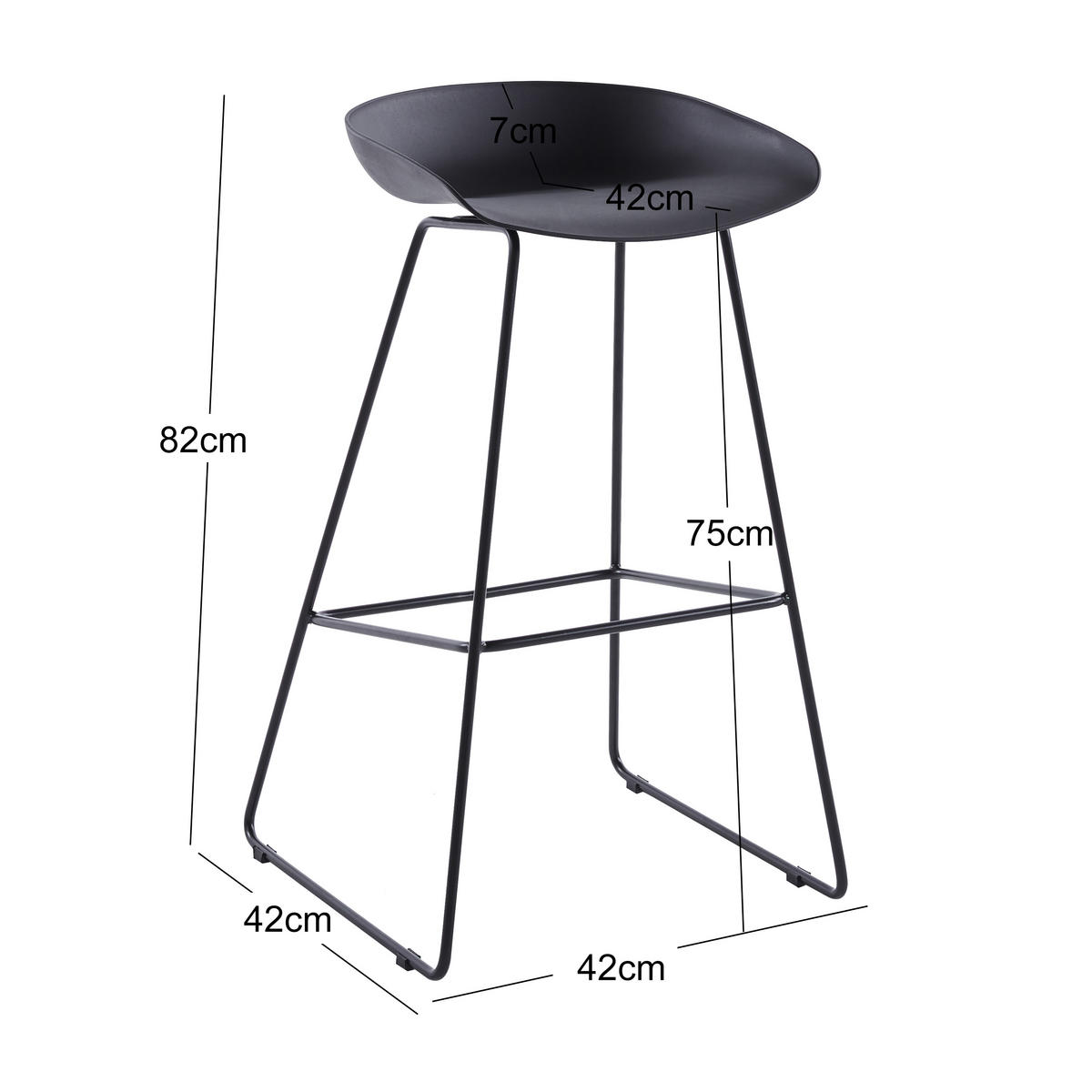 BARHOCKER 4er-Set Metall Schwarz - Schwarz, Metall (42/82/42cm) - Nordlys
