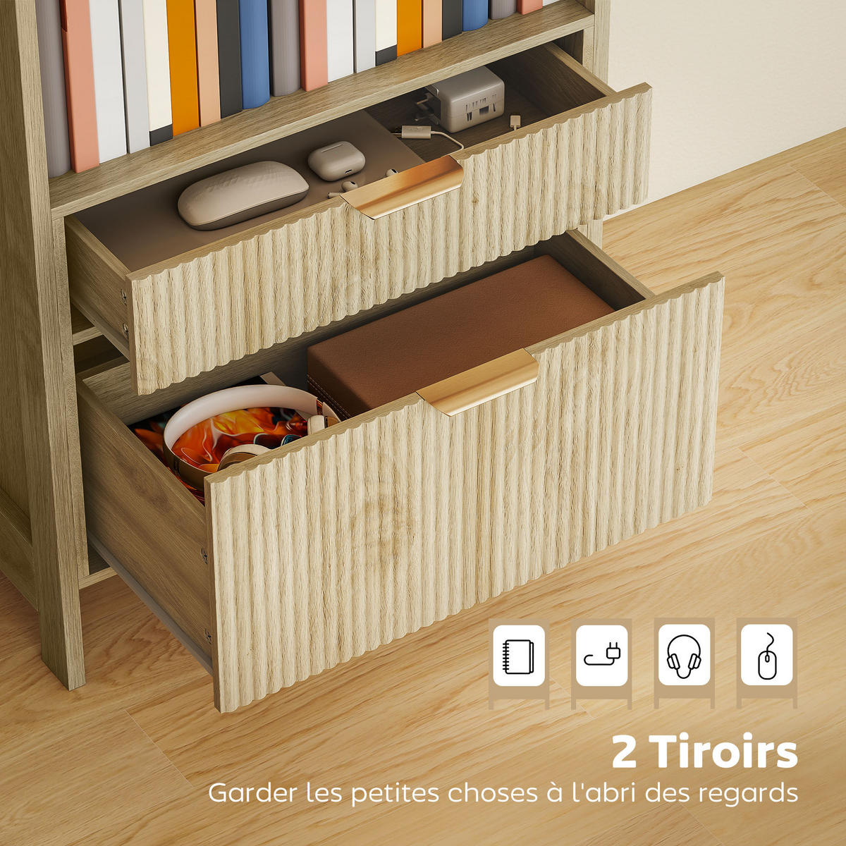REGAL DE-15559 60/30/160 cm, 4 offene Fächer Naturholz - Naturfarben, Holzwerkstoff (60/160/30cm) - ComfortXL