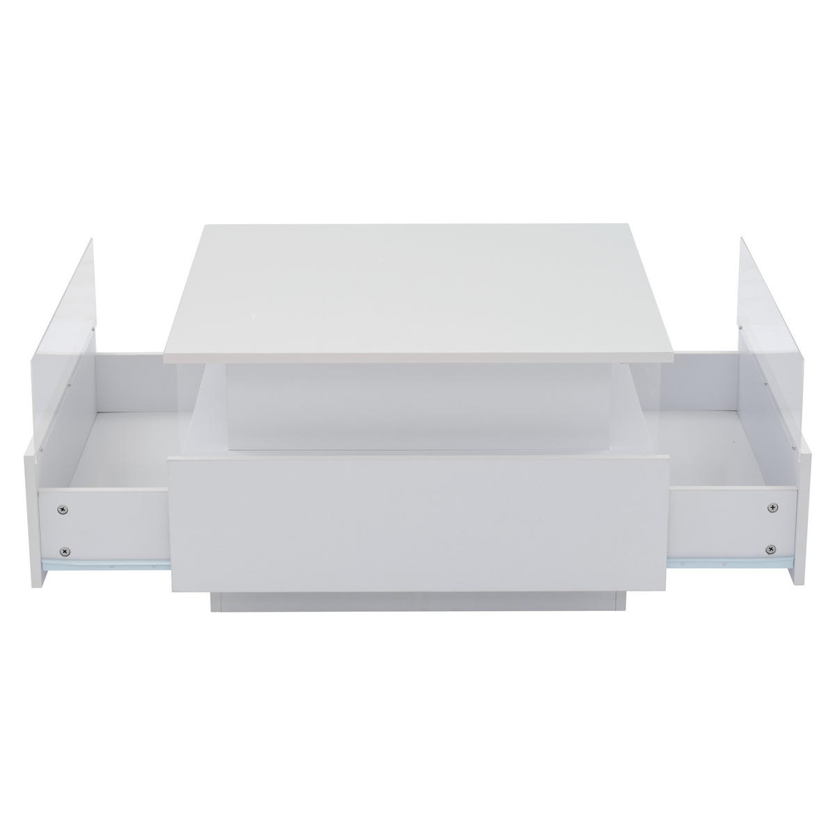 COUCHTISCH in Weiß Hochglanz-LED-Kaffeetisch mit 2 Schubladen für Wohnzimmer, B70/T70/H41cm - Weiß, Holzwerkstoff/Kunststoff (70/70/41cm) - STILVORA