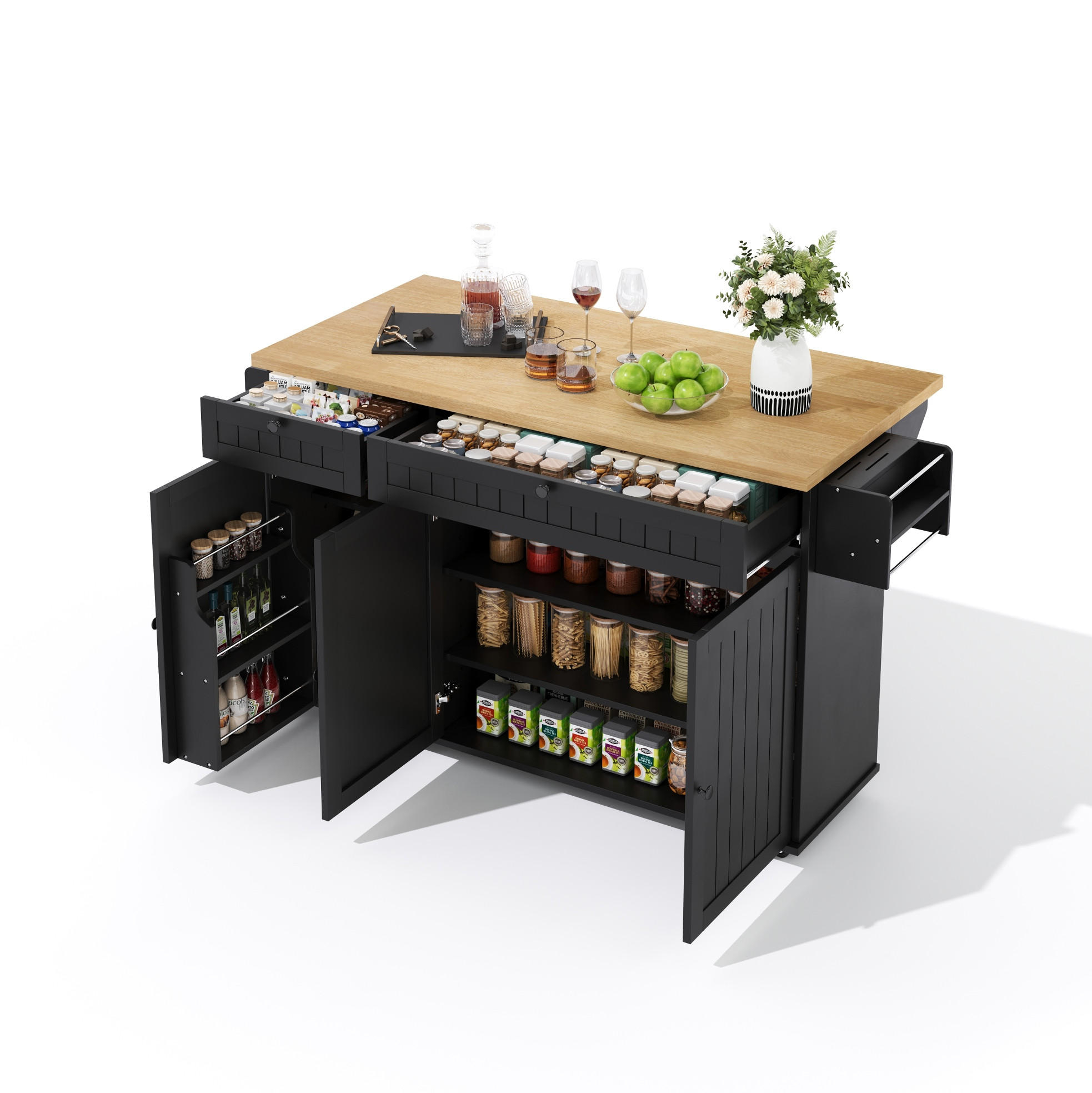 KÜCHENINSEL 137/45/89,5 cm Natur/Schwarz aus MDF mit klappbarer Arbeitsplatte - Naturfarben, Holzwerkstoff (137/89.5/70cm) - OKWISH